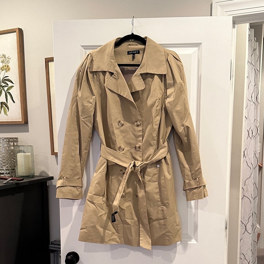 Apart Khaki Double Breasted Belted Trench Coat size 10